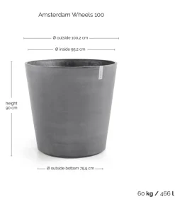 Ecopots Kunststoff-Topf Amsterdam mit Rollen, rund
