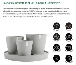 Ecopots Kunststoff-Topf-Set Dubai mit Untersetzer, 4-teilig