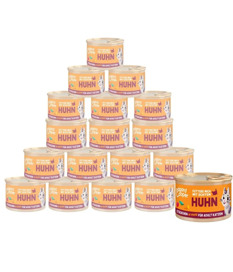 Edgard & Cooper Nassfutter für Katzen Freilaufhuhn Stückchen in Soße Adult, 18 x 85 g