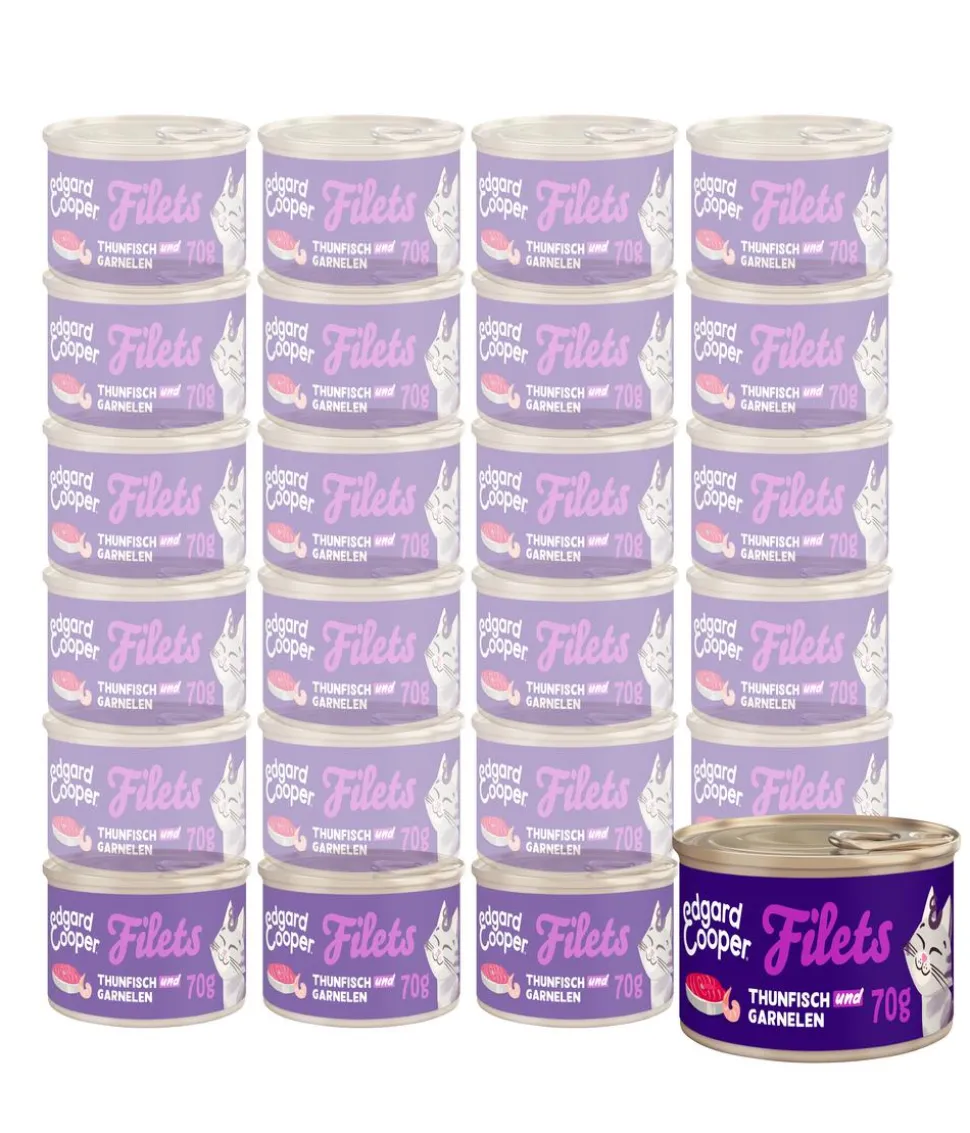 Edgard & Cooper Nassfutter für Katzen Wildfang-Thunfisch & Garnele Filets, 24 x 70 g