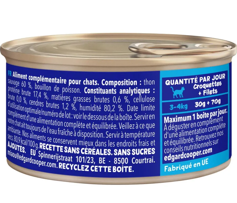 Edgard & Cooper Nassfutter für Katzen Wildfang-Thunfisch Filets, 24 x 70 g