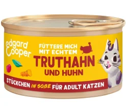 Edgard & Cooper Nassfutter für Katzen Freilauftruthahn & Freilaufhuhn Stückchen in Soße Adult, 18 x 85 g