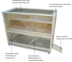 Elmato® Nager-Zimmervoliere Luxus auf Rollen, ca. B117/H94/T62 cm