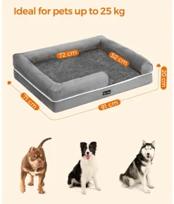 Feandrea Orthopädisches Hundebett, rechteckig, hellgrau, ca. B91/H20/T71 cm