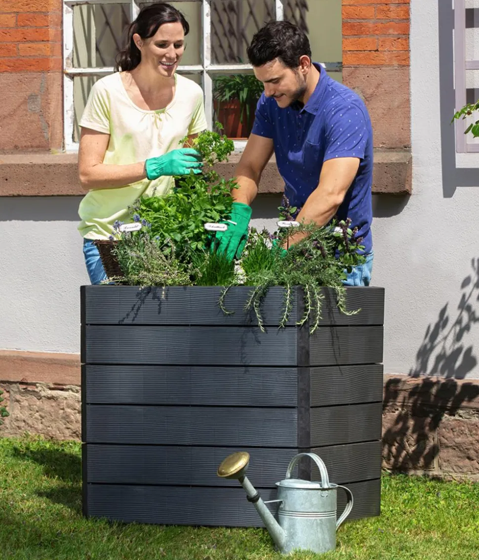 Garantia Kunststoff-Hochbeet Ergo Quadro Wood inkl. Wassersparsystem