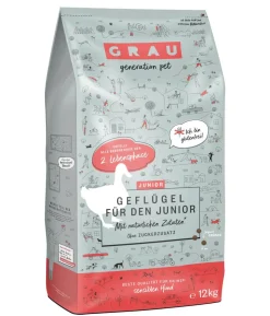 GRAU Trockenfutter für Hunde Junior, Geflügel, 12 kg