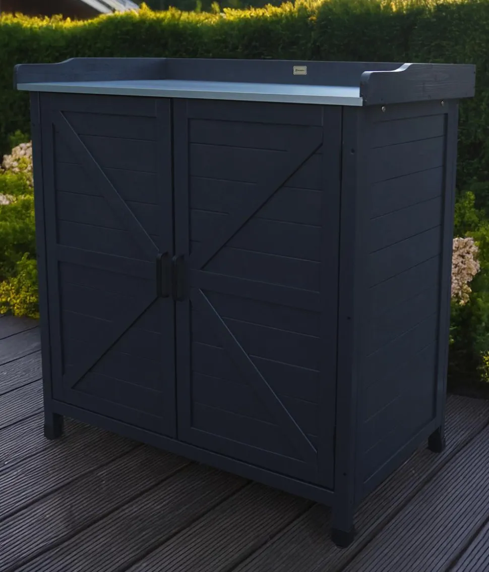 Habau Holz-Gartenschrank Roger, anthrazit, ca. B98/H95/T48 cm