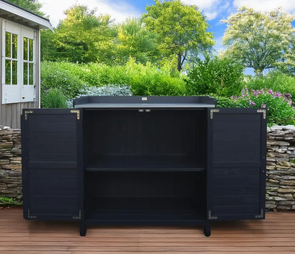 Habau Holz-Gartenschrank Roger, anthrazit, ca. B98/H95/T48 cm