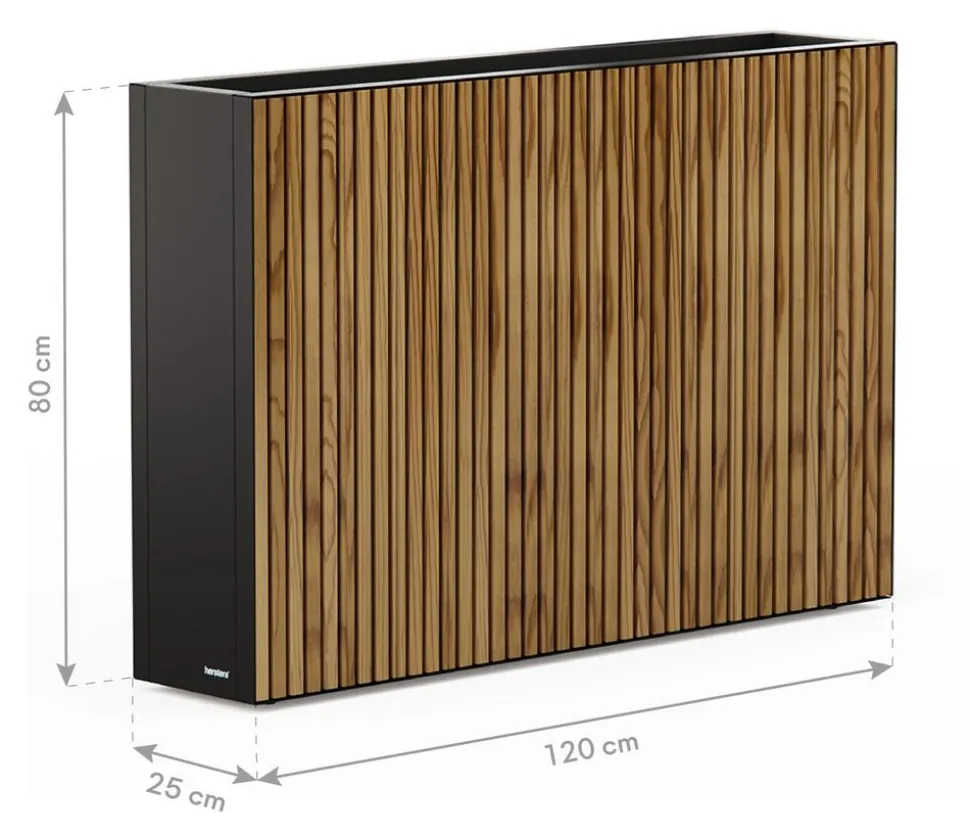 Herstera Metall-Raumtrenner Deco Planter LED, rechteckig, schwarz/natur