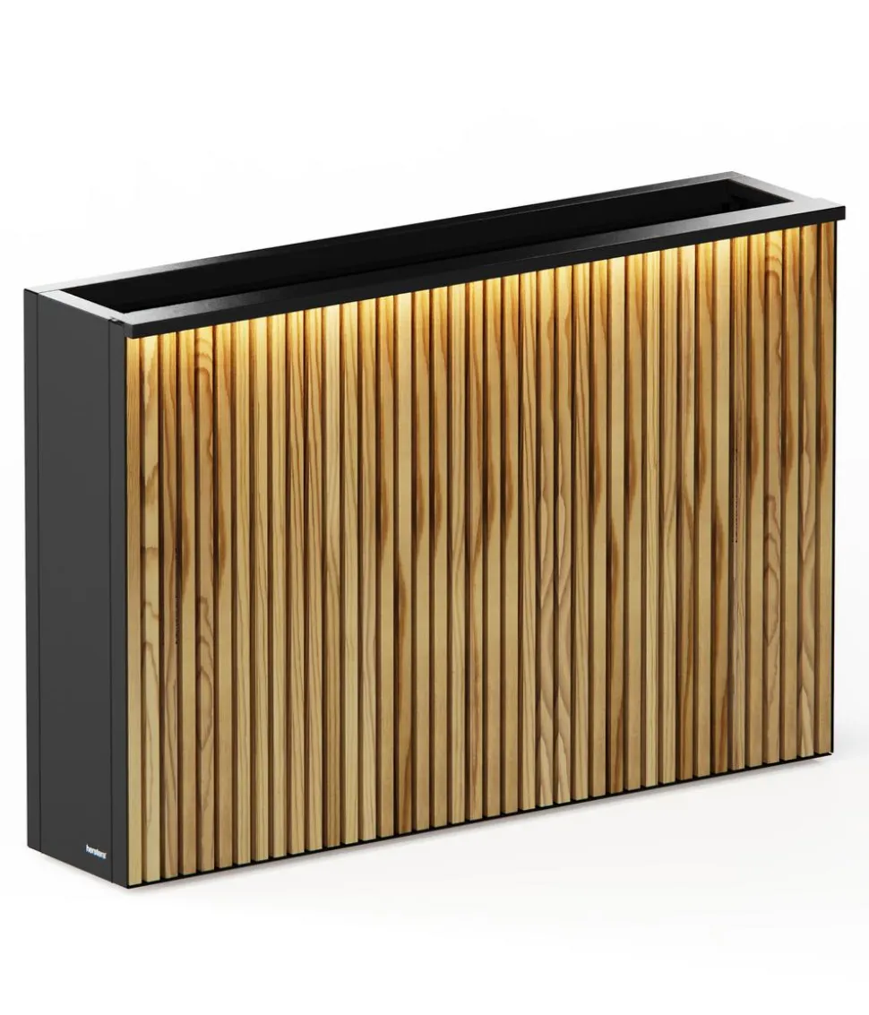 Herstera Metall-Raumtrenner Deco Planter LED, rechteckig, schwarz/natur