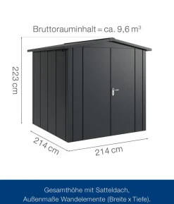Hörmann Metallgerätehaus Juno JSD5 L-Sk Motiv Design mit Doppeltür, ca. B237/H223/T229 cm