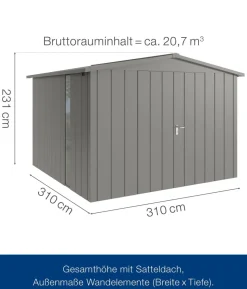 Hörmann Metallgerätehaus Juno JSD14 M-Sk Motiv Modern bodentiefes Fenster mit Doppeltür, ca. B333/H231/T325 cm