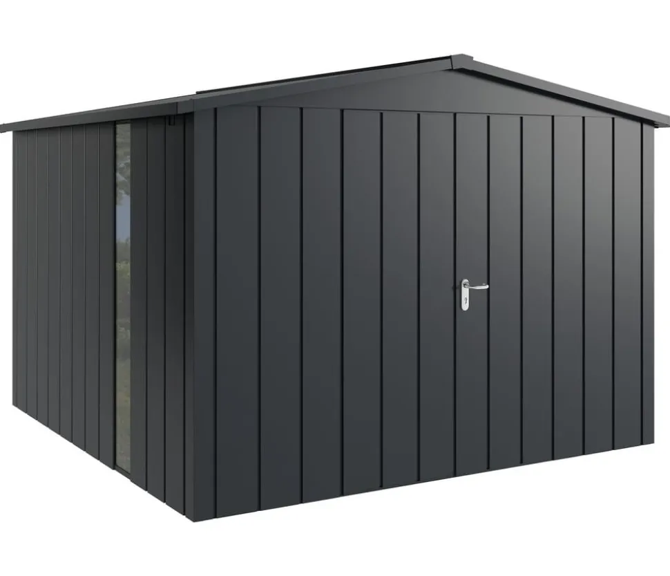Hörmann Metallgerätehaus Juno JSD14 M-Sk Motiv Modern bodentiefes Fenster mit Doppeltür, ca. B333/H231/T325 cm