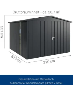 Hörmann Metallgerätehaus Juno JSD14 M-Sk Motiv Modern bodentiefes Fenster mit Doppeltür, ca. B333/H231/T325 cm