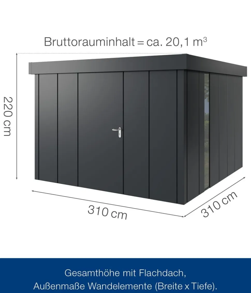 Hörmann Metallgerätehaus Juno JFD14 L-Sk Motiv Design bodentiefes Fenster, ca. B325/H222/T325 cm