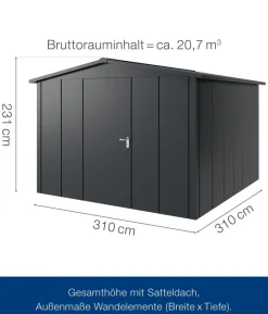 Hörmann Metallgerätehaus Juno JSD14 L-Sk Motiv Design, ca. B333/H231/T325 cm