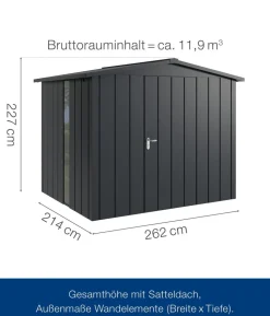 Hörmann Metallgerätehaus Juno JSD9 M-Sk Motiv Modern bodentiefes Fenster, ca. B285/H227/T237 cm