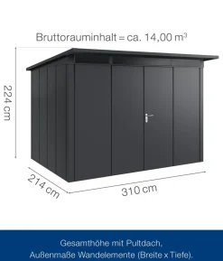 Hörmann Metallgerätehaus Juno JPD12 L-Sk Motiv Design mit Doppeltür, ca. B325/H224/T262 cm