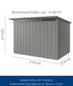 Hörmann Metallgerätehaus Juno mit Lichtband JFD4 M-Sk, ca. B229/H239/T181 cm