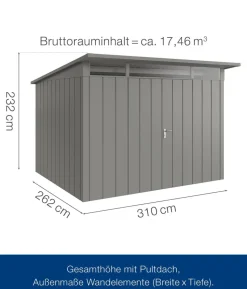Hörmann Metallgerätehaus Juno mit Lichtband JFD4 M-Sk, ca. B229/H239/T181 cm