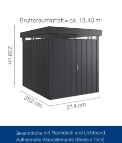 Hörmann Metallgerätehaus Juno mit Lichtband & Doppeltür JFD6 2126 M-Sk, ca. B229/H239/T277 cm