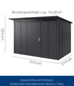 Hörmann Metallgerätehaus Juno JPD4 L-Sk Motiv Design, ca. B229/H224/T214 cm