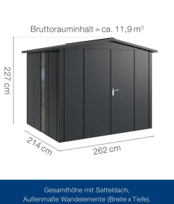 Hörmann Metallgerätehaus Juno JSD9 L-Sk Motiv Design bodentiefes Fenster mit Doppeltür, ca. B285/H227/T237 cm