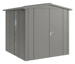 Hörmann Metallgerätehaus Juno JSD5 L-Sk Motiv Design bodentiefes Fenster mit Doppeltür, ca. B237/H223/T229 cm