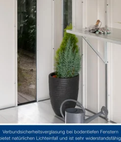 Hörmann Metallgerätehaus Juno JFD14 M-Sk Motiv Modern bodentiefes Fenster mit Doppeltür, ca. B325/H222/T325 cm