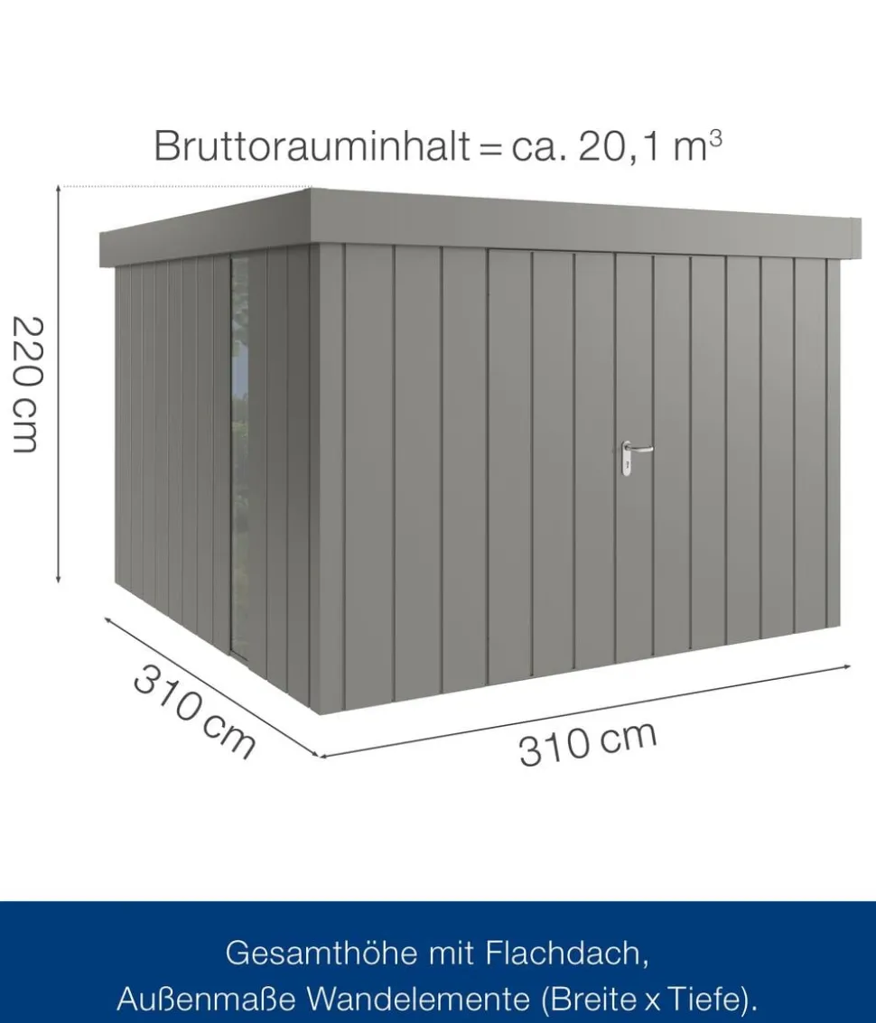 Hörmann Metallgerätehaus Juno JFD14 M-Sk Motiv Modern bodentiefes Fenster mit Doppeltür, ca. B325/H222/T325 cm