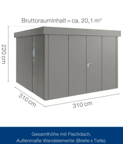Hörmann Metallgerätehaus Juno JFD14 L-Sk Motiv Design bodentiefes Fenster mit Doppeltür, ca. B325/H222/T325 cm