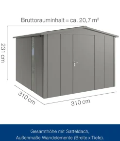 Hörmann Metallgerätehaus Juno JSD14 L-Sk Motiv Design bodentiefes Fenster, ca. B333/H231/T325 cm