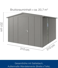 Hörmann Metallgerätehaus Juno JSD5 L-Sk Motiv Design bodentiefes Fenster, ca. B237/H223/T229 cm