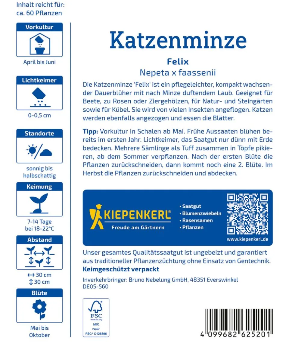 Katzenminze Felix, Saatgut von Kiepenkerl