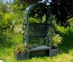KHW Kunststoff-Gartenbank mit Rosenbogen Amsterdam, ca. B174/H207/T49 cm