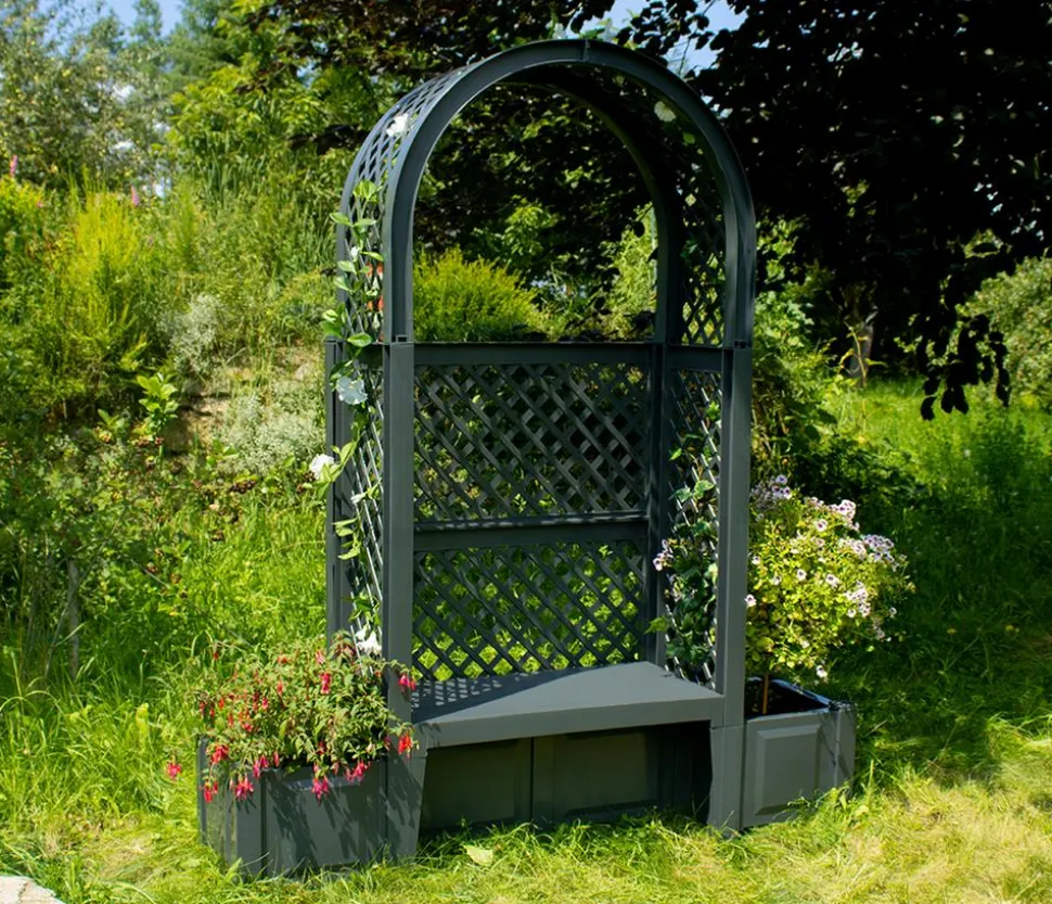 KHW Kunststoff-Gartenbank mit Rosenbogen Amsterdam, ca. B174/H207/T49 cm