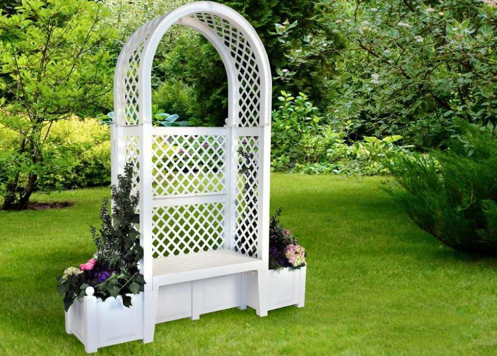 KHW Kunststoff-Gartenbank mit Rosenbogen Amsterdam, ca. B174/H207/T49 cm
