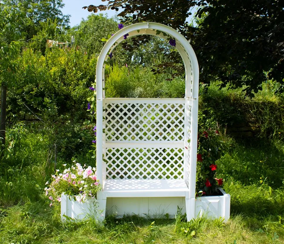 KHW Kunststoff-Gartenbank mit Rosenbogen Amsterdam, ca. B174/H207/T49 cm
