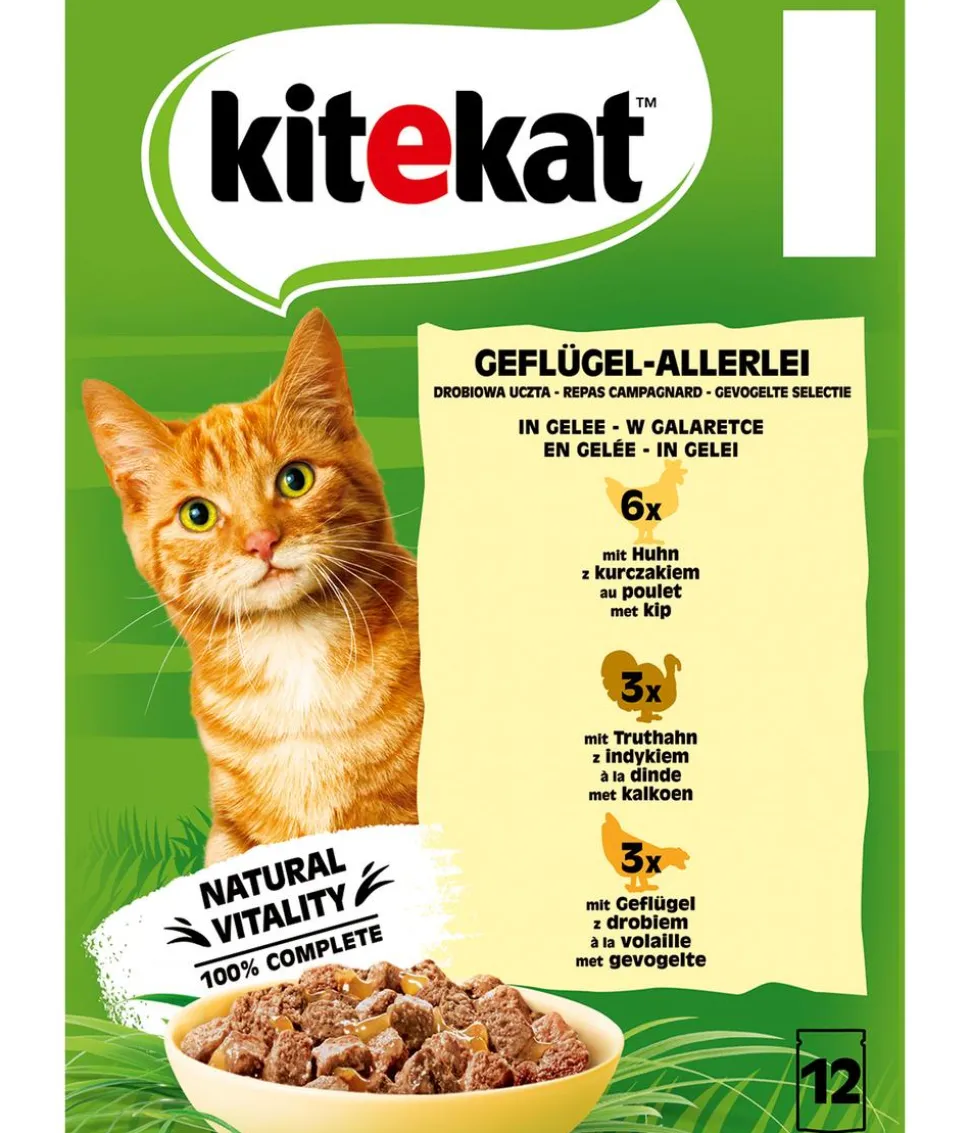 KITEKAT® Nassfutter für Katzen Multipack Geflügel-Allerlei in Gelee, Adult, 12 x 85 g