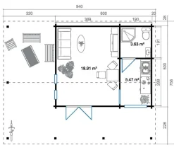 Lasita Maja Ferienhaus Blue Nile, ca. B940/H333,2/T756 cm