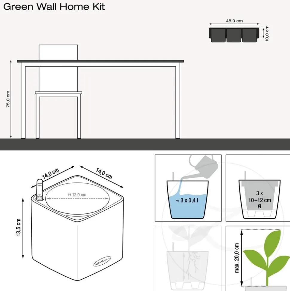 LECHUZA® CUBE Glossy Green Wall Home Kit, ca. B48/H14/T15 cm