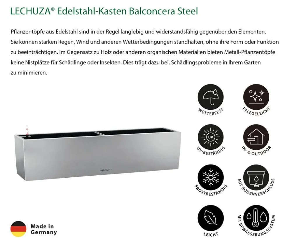 LECHUZA® Edelstahl-Kasten Balconcera Steel, rechteckig
