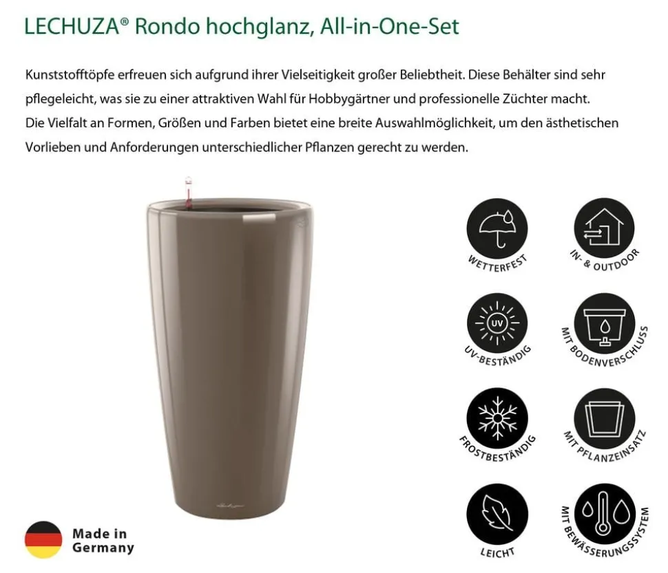 LECHUZA® Rondo hochglanz All-in-One-Set taupe, 15784