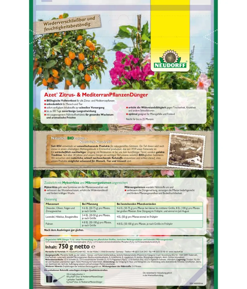 Neudorff Azet® Zitrus- und mediterraner Pflanzendünger, 750 g