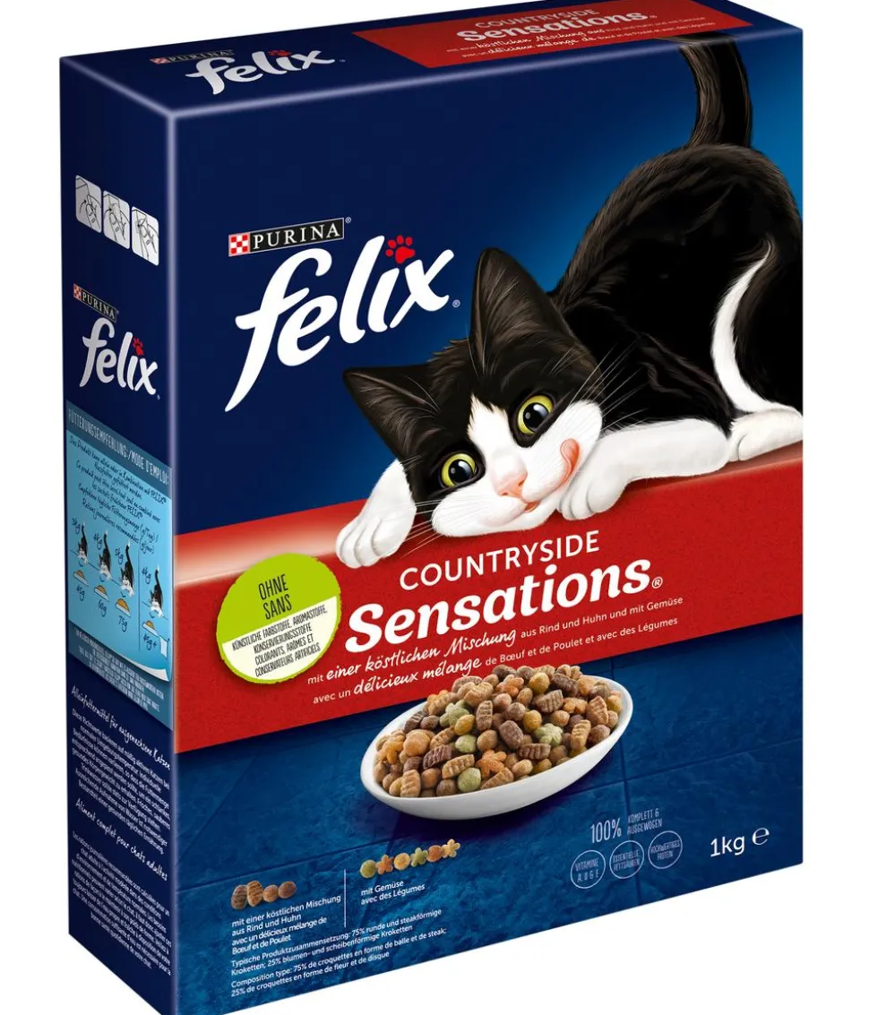PURINA felix® Trockenfutter für Katzen Countryside Sensations®, Rind, Huhn & Gemüse, 1 kg