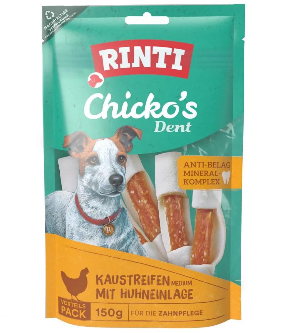 RINTI Hundesnack Chicko's Dent Kaustreifen mit Huhneinlage, Medium, 150 g