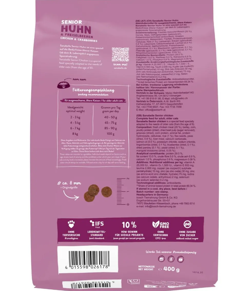 Sanabelle® Life Trockenfutter für Katzen Senior, Huhn & Preiselbeeren