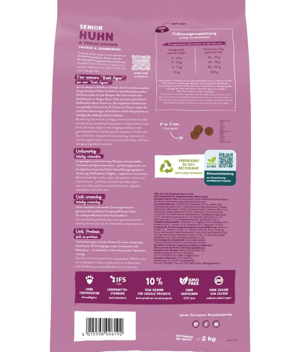 Sanabelle® Life Trockenfutter für Katzen Senior, Huhn & Preiselbeeren