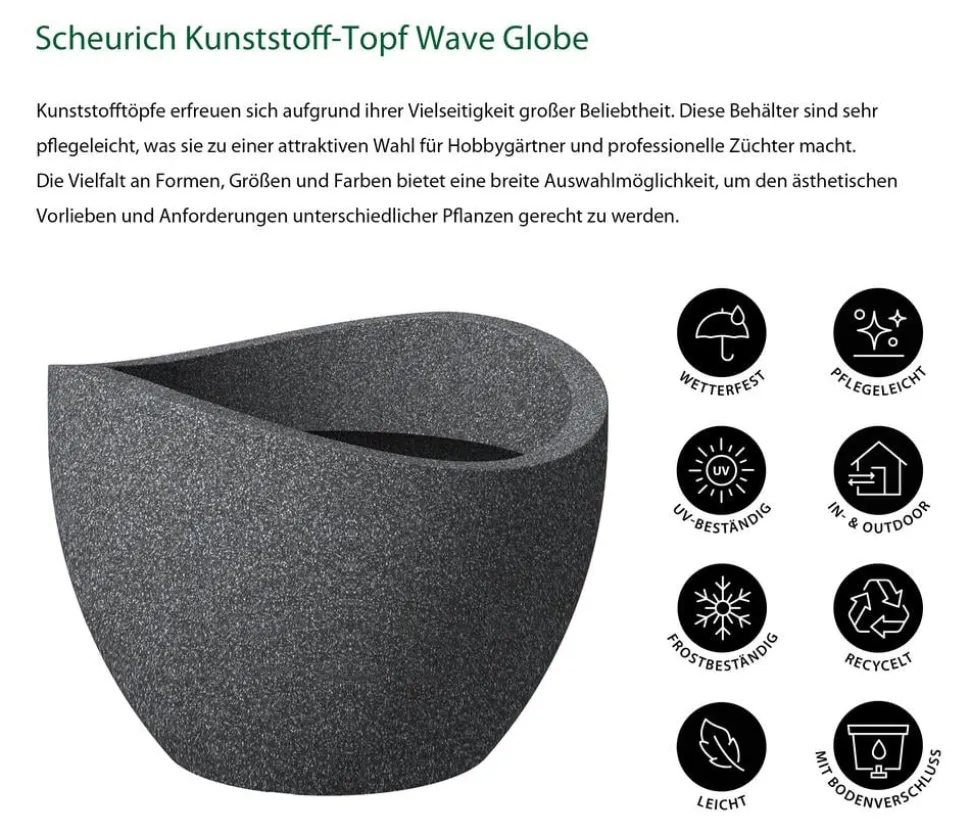 Scheurich Kunststoff-Topf Wave Globe, rund, ca. Ø60/H44,7 cm