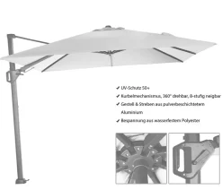 Siena Garden Ampelschirm Sunset N+, quadratisch, ca. B300/T300 cm